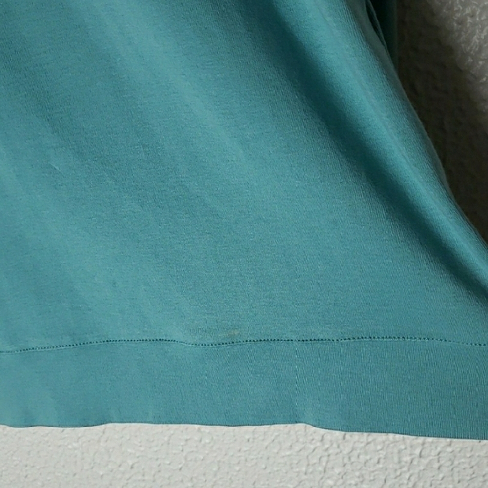 Chico's Teal Tunic Sweatshirt Prima Cotton Scoop Neck Gold Button Trim Size 2X - Picture 9 of 12